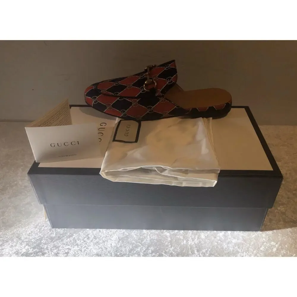 NIB Gucci Princetown Rhombus Chain-Print Horsebit Mules Size 5.5EU/6.5US $790.00